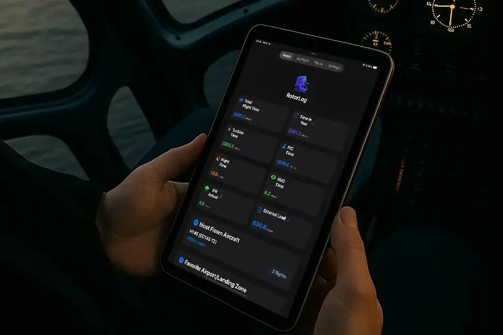 Helicopter pilot using RotorLog app